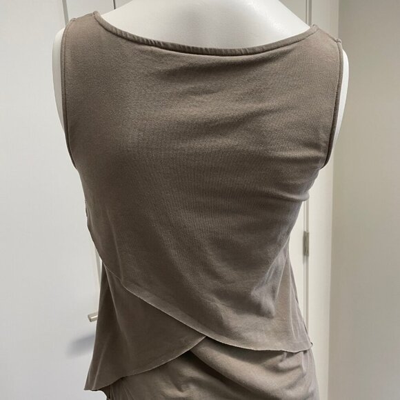 Neon Buddha Boho Slvless VNeck Asymetrical Layer Cotton Midi Dress Grn/Taupe S - Picture 6 of 8